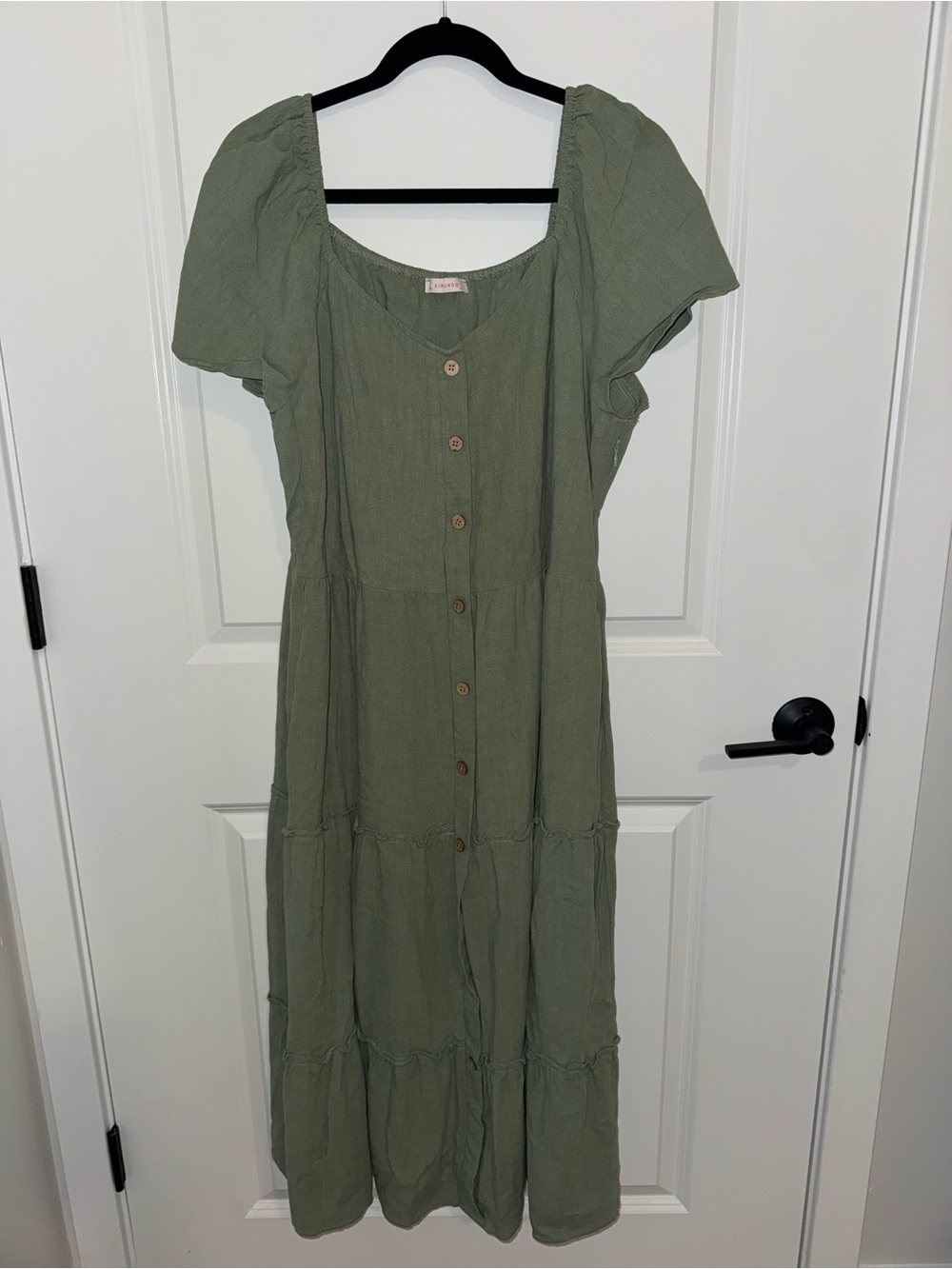 Olive Green Button-Front Midi Dress